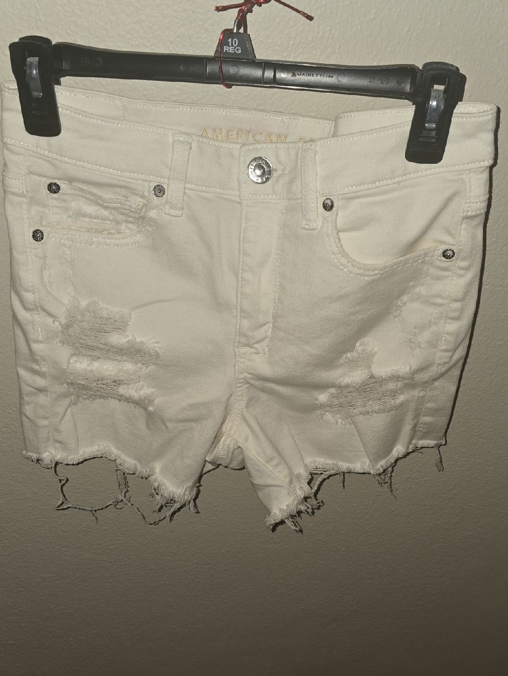 American Eagle Outfitters Cream Distressed Cutoff Denim Shorts